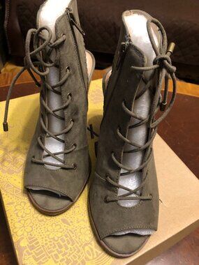 Mix No. 6 Camona Lace-Up Peep Toe Booties Olive Green 8